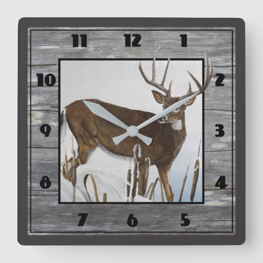 Whitetail Deer Rustic-ontwerp Vierkante Klok (Voorkant)