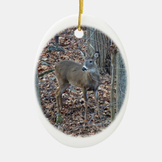 Whitetail Deer Spike Buck kerstversiering Keramisch Ornament (Voorkant)