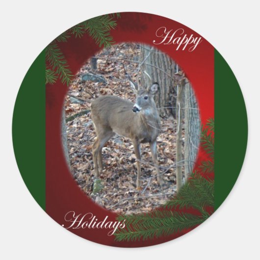 Whitetail Deer Spike Prettige feestdagen reeks Ronde Sticker (Voorkant)