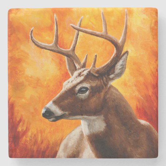 Whitetail Deer Trophy Buck Stenen Onderzetter (Voorkant)