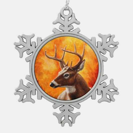 Whitetail Deer Trophy Buck Tin Sneeuwvlok Ornament (Voorkant)
