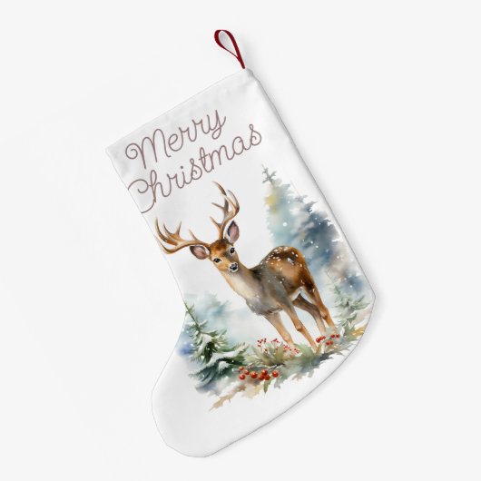 Whitetail Deer Waterverf Art Christmas Stocking Kleine Kerstsok (Achterkant (Hangend))
