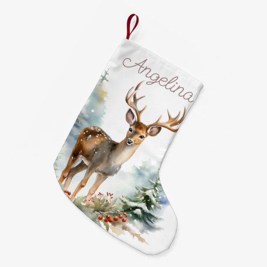 Whitetail Deer Waterverf Art Christmas Stocking Kleine Kerstsok (Voorkant (Hangend))