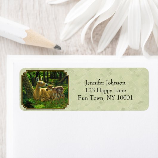 Whitetail Fawn and Doe Light Green Etiket (Insitu)