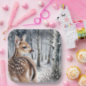 Whitetail Fawn in het winterbos Papieren Bordje (Feest)