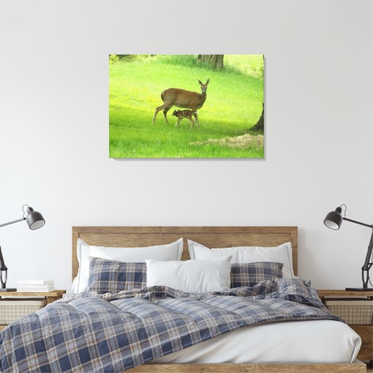 Whitetail Herten (Doe) en Fawn Canvas Afdruk (Insitu (Slaapkamer))