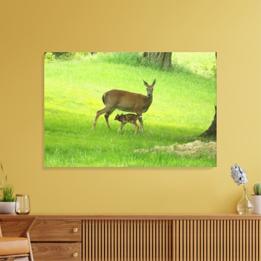 Whitetail Herten (Doe) en Fawn Canvas Afdruk (Insitu (Woonkamer))