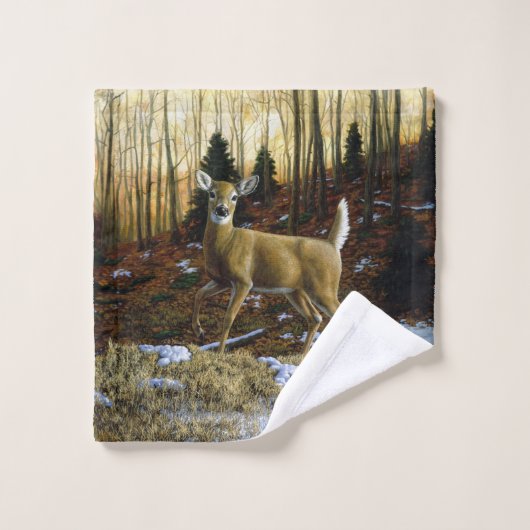 Whitetail Herten Doe in Herfst Bos Bad Handdoek (Wasdoekje)