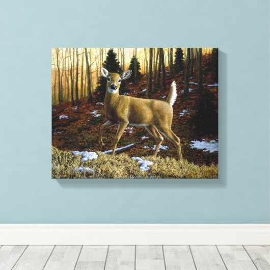 Whitetail Herten Doe in Herfst Bos Canvas Afdruk (Insitu (Houten vloer))