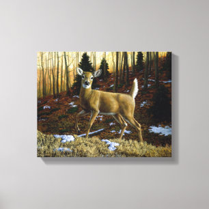 Whitetail Herten Doe in Herfst Bos Canvas Afdruk