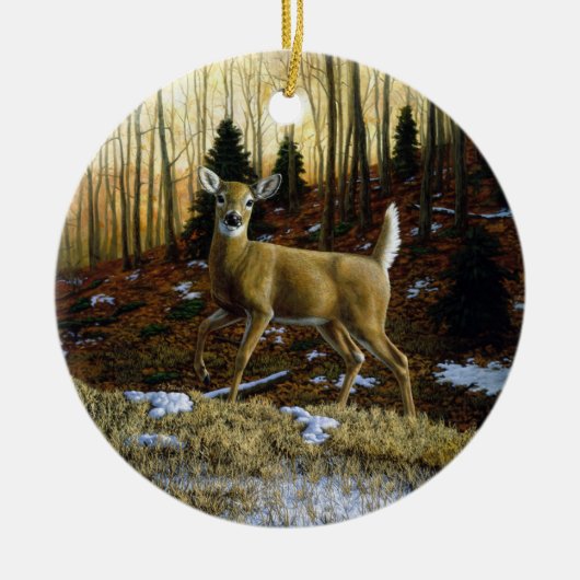 Whitetail Herten Doe in Herfst Bos Keramisch Ornament (Voorkant)