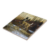 Whitetail Herten Doe in Herfst Bos Tegeltje (Zijkant)