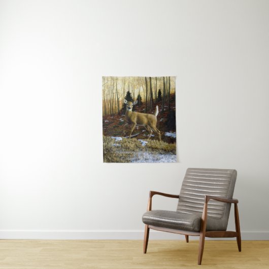 Whitetail Herten Doe in Herfst Bos Wandkleed (In situ)