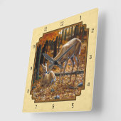 Whitetail Herten Fawn & Doe Geel Vierkante Klok (Hoek)