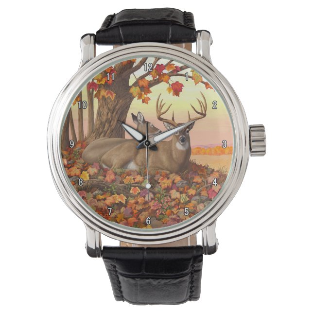 Whitetail Herten in Herfst New England Herfst Kleu Horloge (Voorkant)