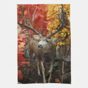 Whitetail in het najaar theedoek