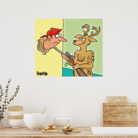 Whitetail Revenge-cartoon voor de jacht op herten Poster (Keuken)