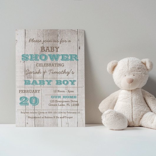 Whitewash Blauw Baby shower Uitnodiging
