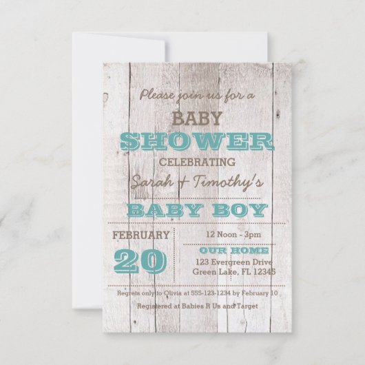 Whitewash Blauw Baby shower Uitnodiging (Voorkant)