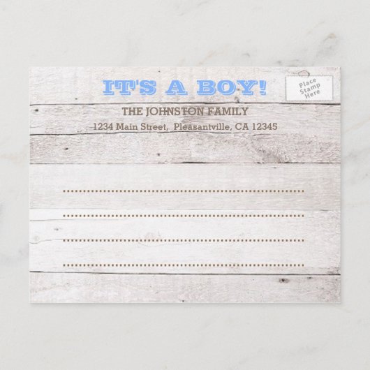 Whitewash Blauw Foto Aankondiging Geboorte (Achterkant)