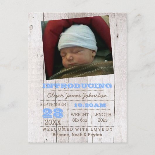 Whitewash Blauw Foto Aankondiging Geboorte (Voorkant)