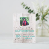 Whitewash Blauwgroen Bat Mitzvah Foto Opslagdatum Aankondigingskaart (Staand voorkant)