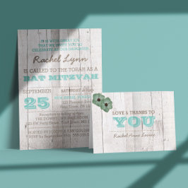 Whitewash Blauwgroen Bat Mitzvah Invitation Kaart