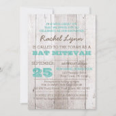 Whitewash Blauwgroen Bat Mitzvah Invitation Kaart (Voorkant)