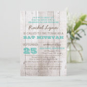 Whitewash Blauwgroen Bat Mitzvah Invitation Kaart (Staand voorkant)