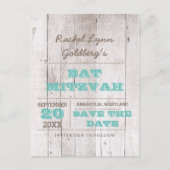 Whitewash Blauwgroen Bat Mitzvah Save the Date Aankondigingskaart (Voorkant)