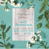 Whitewash Blauwgroen Bat Mitzvah Save the Date Aankondigingskaart