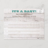 Whitewash Blauwgroen Fotoaankondiging Aankondigingskaart (Achterkant)