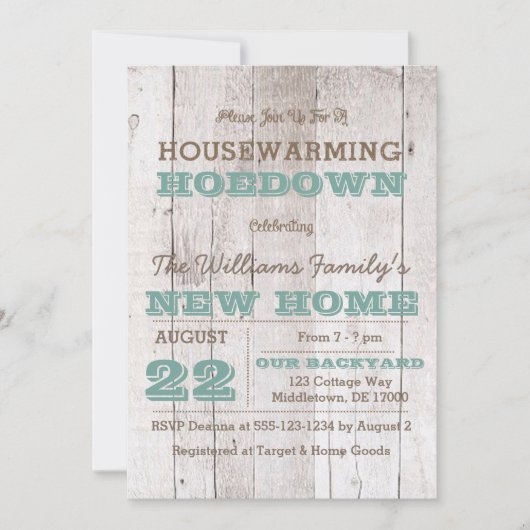 Whitewash Blauwgroen Huisverwarmen Uitnodiging (Voorkant)