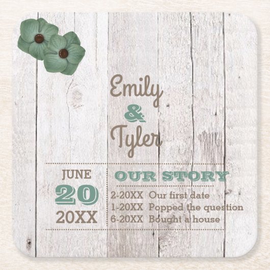 Whitewash Blauwgroen rustiek gepersonaliseerd Kartonnen Onderzetters (Voorkant)