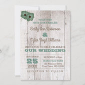 Whitewash Blauwgroen rustieke bruiloft uitnodiging (Voorkant)