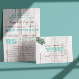 Whitewash Blauwgroen vleermuis mitzvah bedankje Bedankkaart