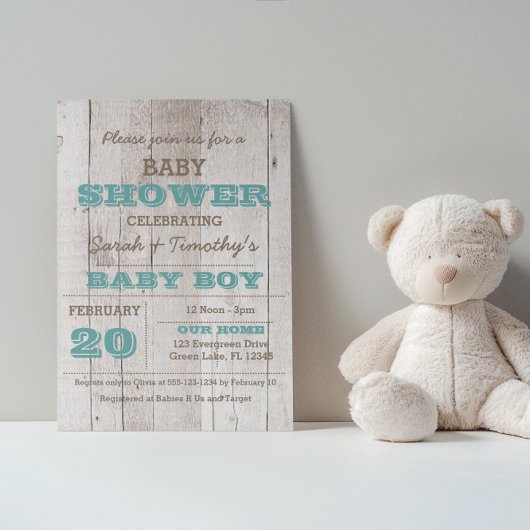 Whitewash Blue Baby shower Invitation Kaart