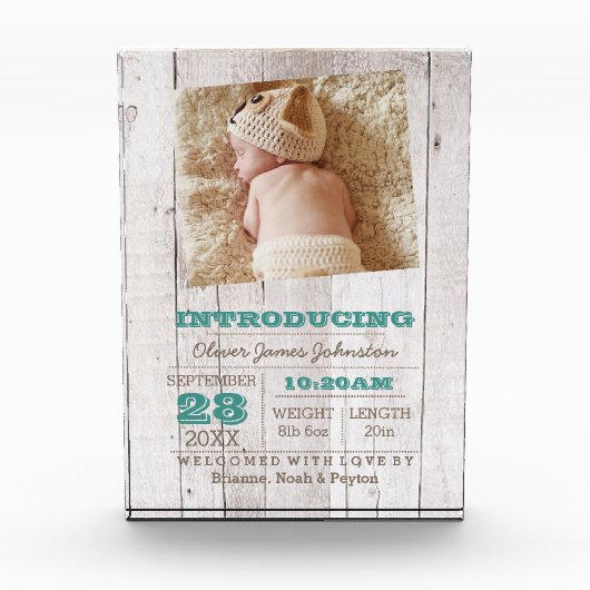 Whitewash Blue Geboorte Aankondiging Fotoblokken (Voorkant)