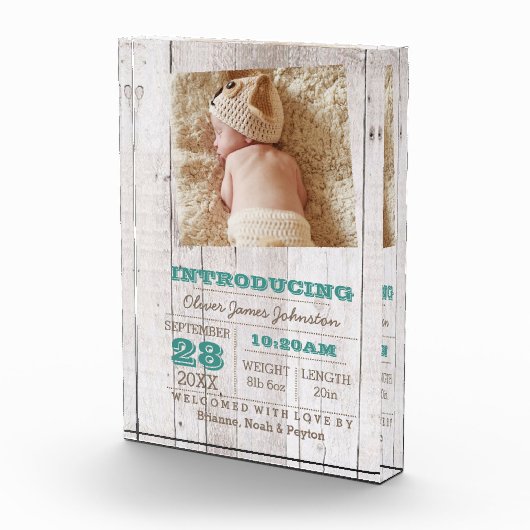 Whitewash Blue Geboorte Aankondiging Fotoblokken (Rechts)