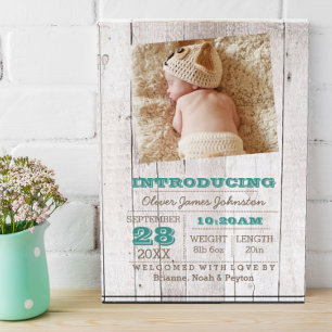 Whitewash Blue Geboorte Aankondiging Fotoblokken