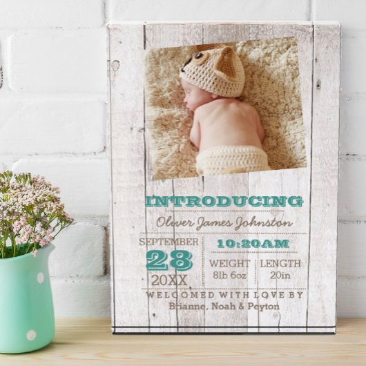 Whitewash Blue Geboorte Aankondiging Fotoblokken