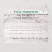 Whitewash Green Twins Fotogeboorteaankondiging Aankondigingskaart (Achterkant)