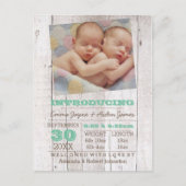 Whitewash Green Twins Fotogeboorteaankondiging Aankondigingskaart (Voorkant)