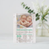 Whitewash Green Twins Fotogeboorteaankondiging Aankondigingskaart (Staand voorkant)