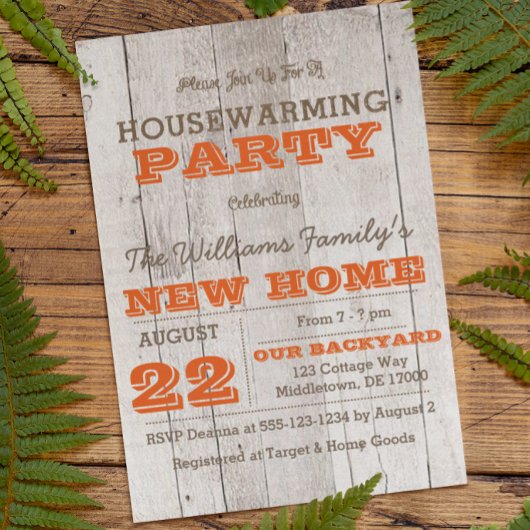 Whitewash Oranje Housewarming Invitation Kaart