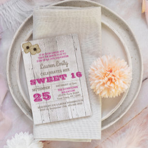 Whitewash Plum Sweet Sixteen Verjaardag Uitnodigin Kaart