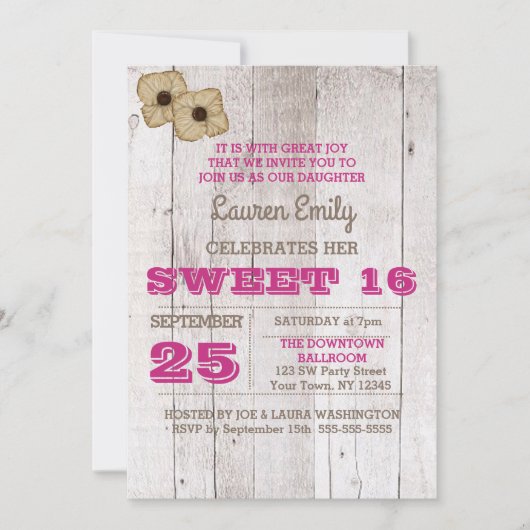 Whitewash Plum Sweet Sixteen Verjaardag Uitnodigin Kaart (Voorkant)