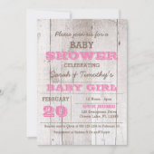 Whitewash Roze Baby shower Uitnodiging (Voorkant)