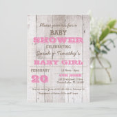 Whitewash Roze Baby shower Uitnodiging (Staand voorkant)