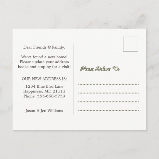 Whitewashed Brick House Facade Nieuw adres Aankondigingskaart (Achterkant)